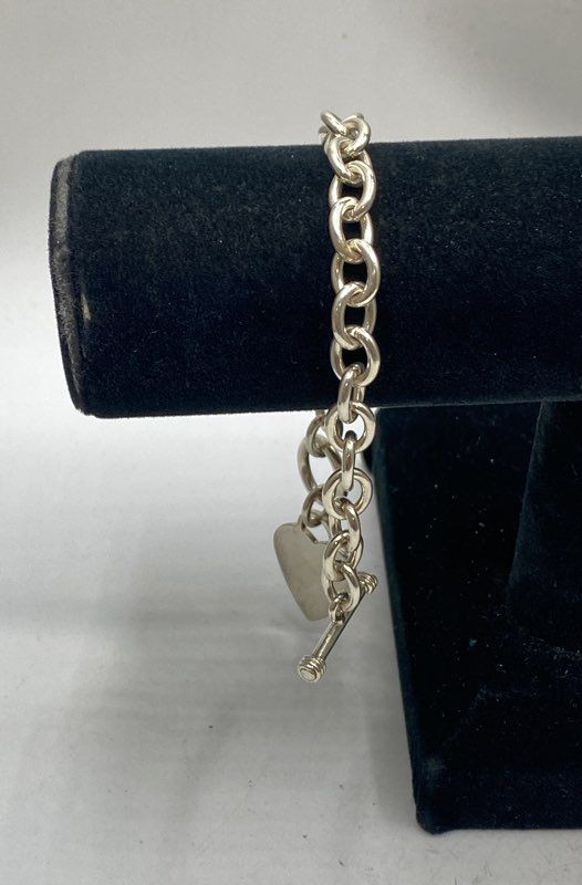 Sterling Silver 925 Heart Charm Toggle Bracelet RM India 7.5″ 30.0g