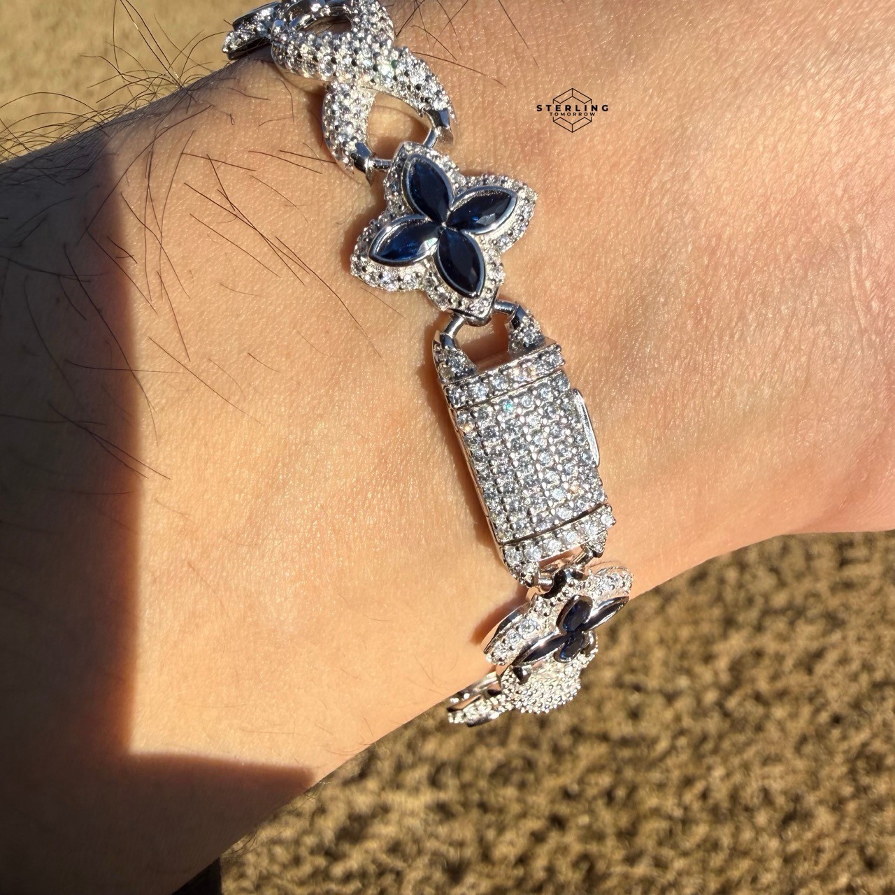 925 Sterling Silver Blue Marquis Infinity Bracelet 14mm 8″ Hip Hop Bling Mens