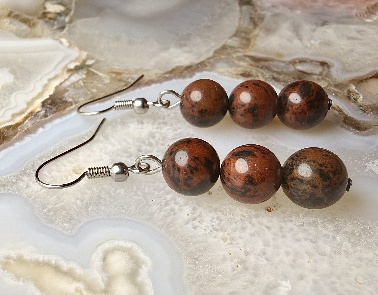 Mahogany Obsidian Gemstone Handmade Drop Dangle Earrings