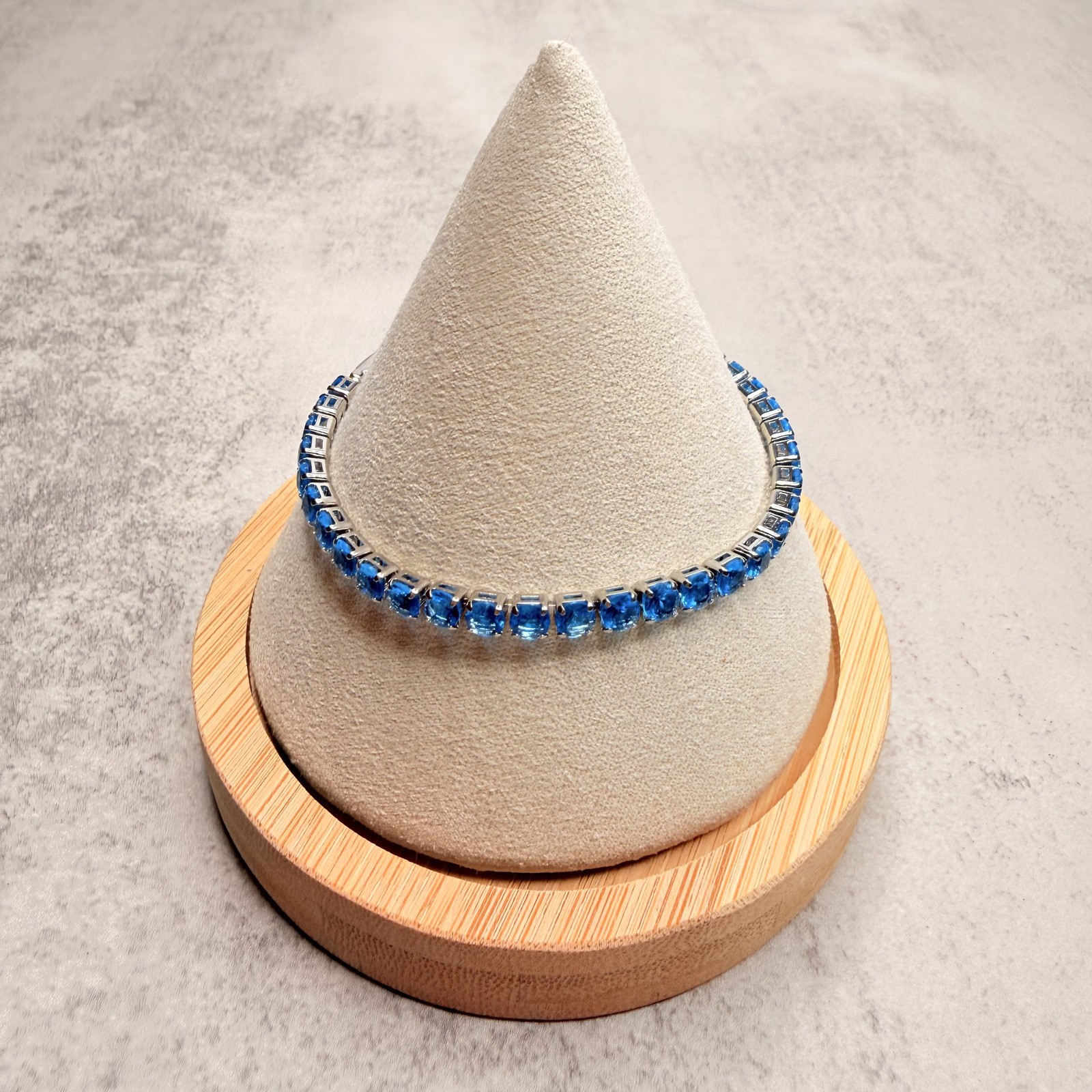 Ocean Blue Aqua Crystal Silver Tone Tennis Bracelet