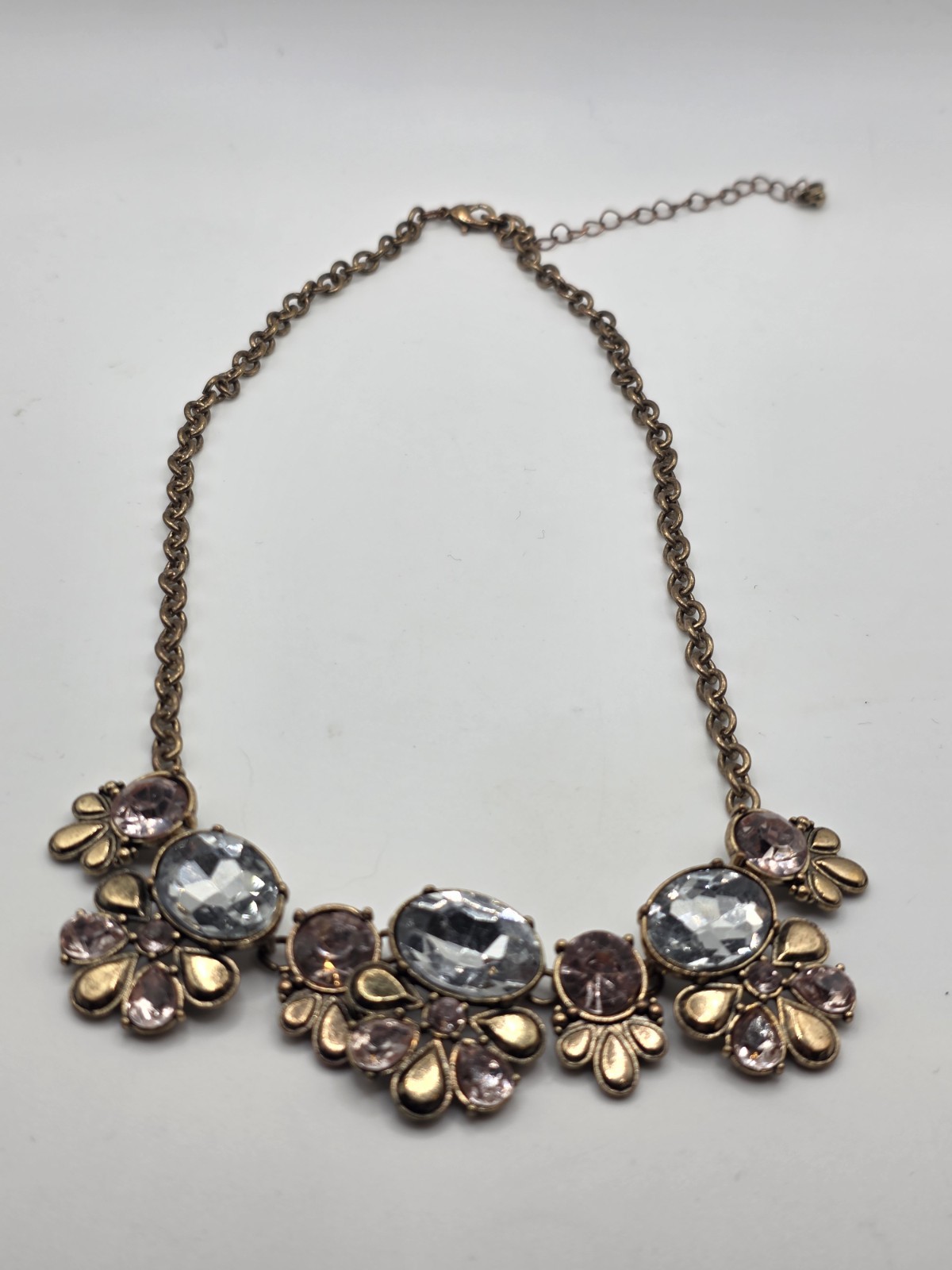 Pink And Clear Crystal Gold Tone Statement Necklace