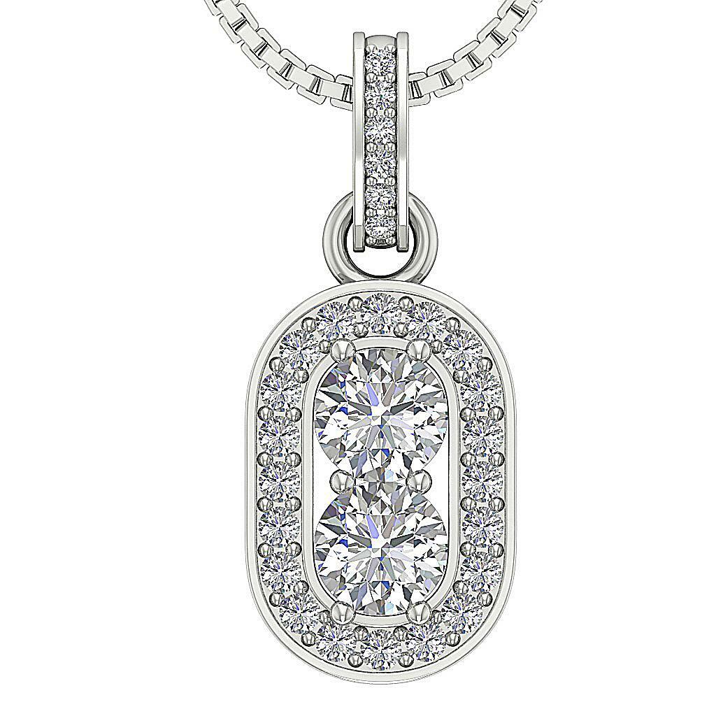 Forever Us 2 Stone Real Diamond Halo Pendant I1 G 0.90 Carat White Gold 0.85Inch