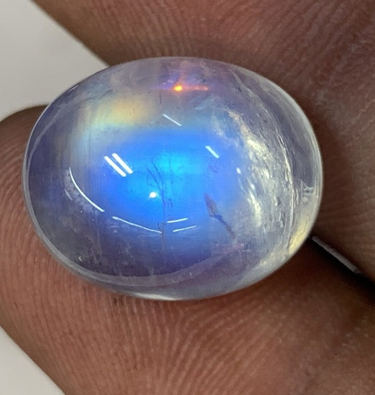 AAAAAA Natural Rainbow Moonstone Multi Blue Fire Oval Shape Cabochon Size13X16MM