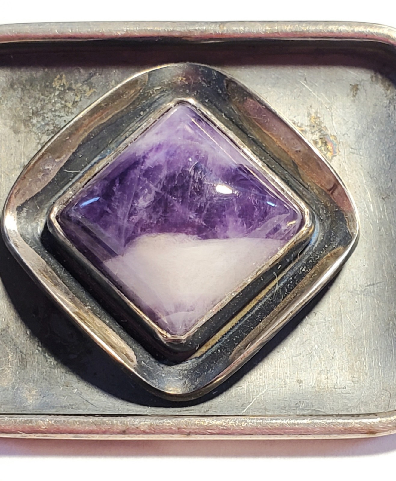 Vintage Modernist Style Brooch, Sterling Silver & Amethyst, WWL S. Africa 15.7 g
