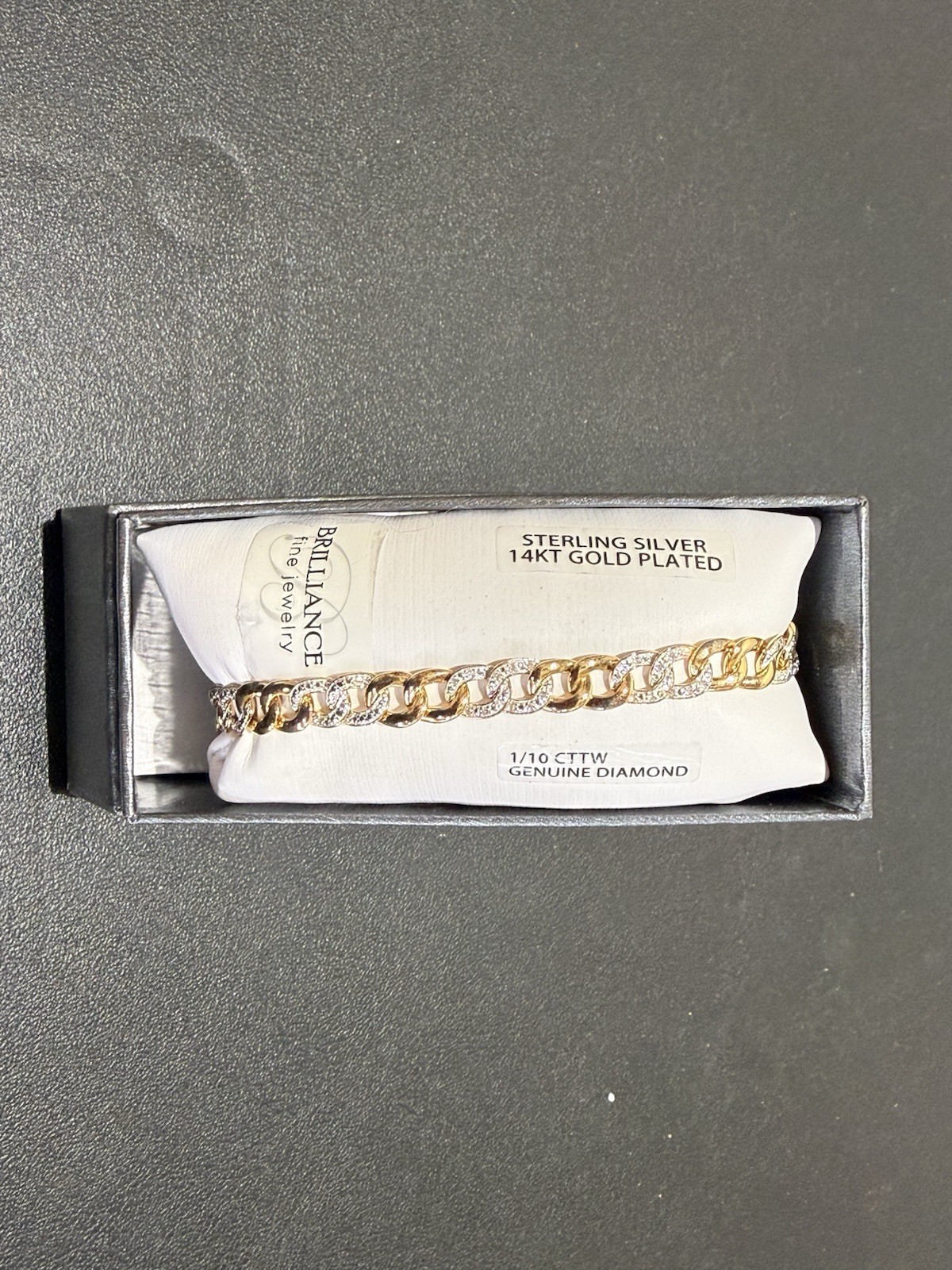 Brilliance Fine Jewelry 925 14K Gold Plated 1/10ctw Diamond Curb Bracelet