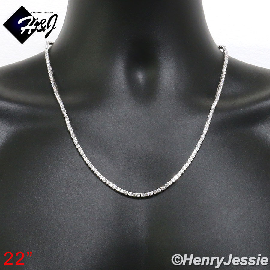 18″-28″MEN 925 STERLING SILVER ICY BLING CZ 3MM 1 ROW TENNIS CHAIN NECKLACE*N10