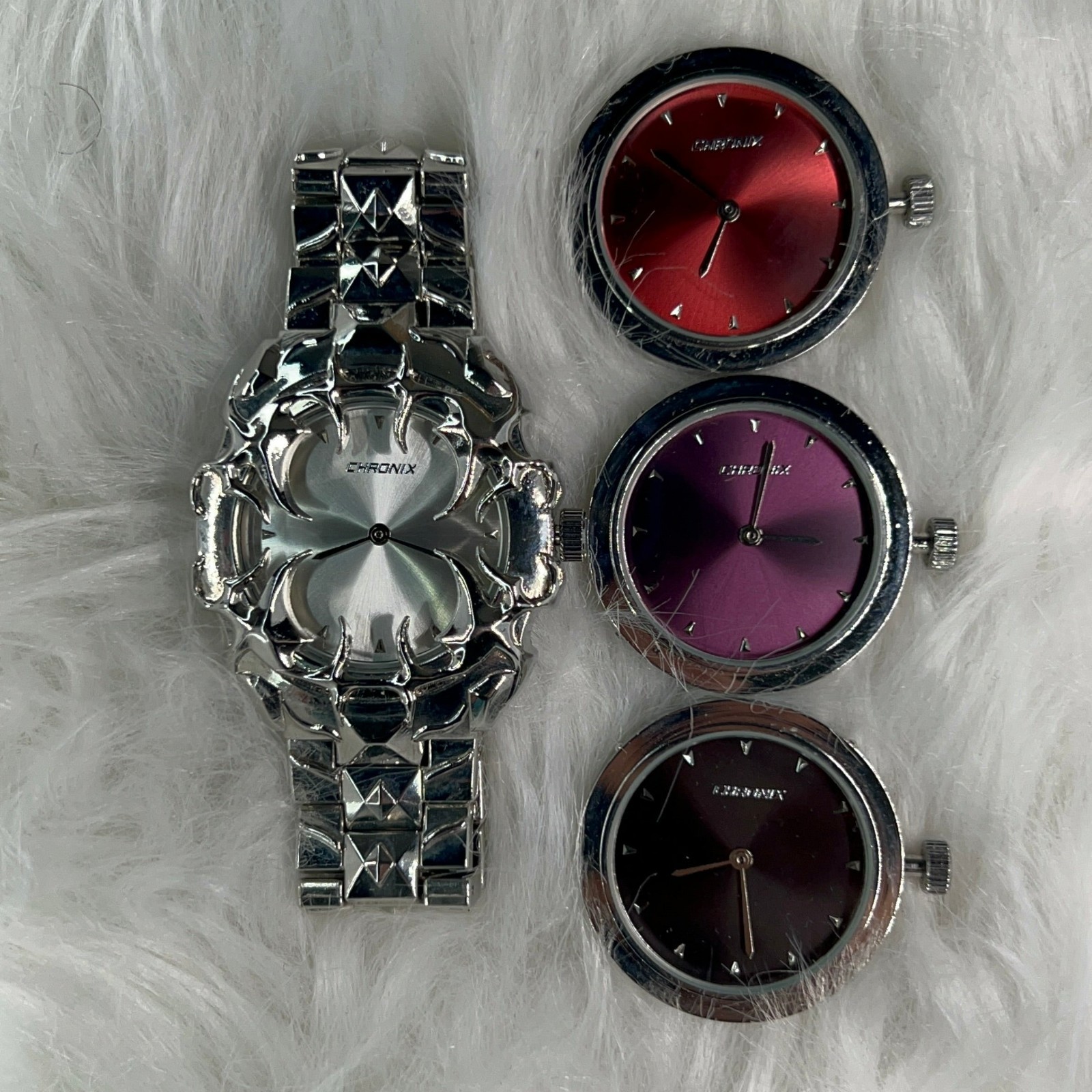 CHRONIX Interchangeable Dial Watch – 4 Color Dials (Red, Purple, Silver, Black)