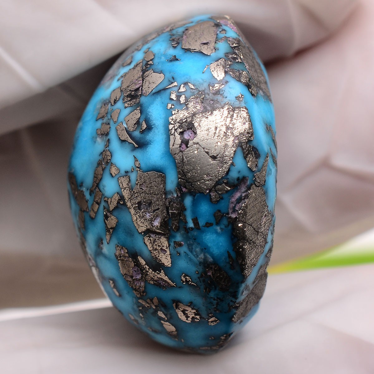 Metallic Matrix~ 44.40 Cts Natural Persian Turquoise AAA Grade Cabochon Gemstone