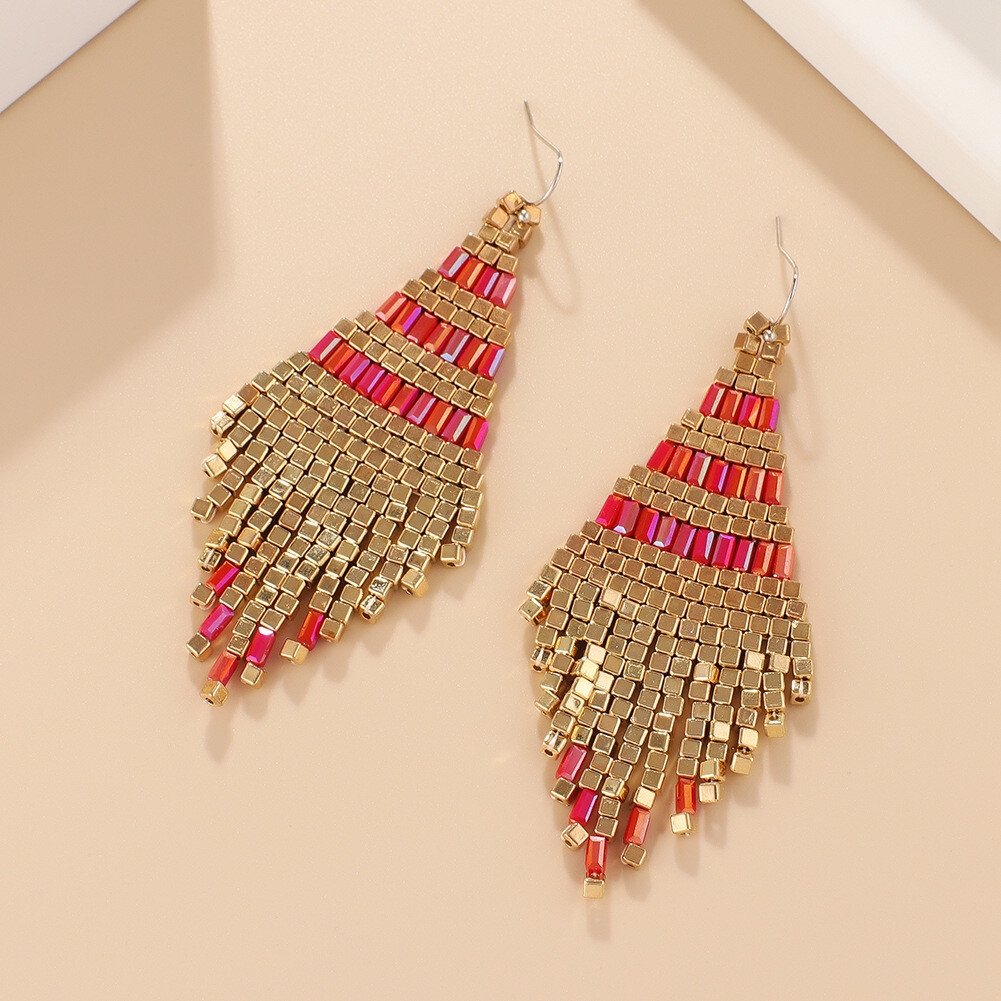 BOHO Seeds Beaded Earrings Fringe Tassel Bohemian Dangle Drop Handmade Jewelry