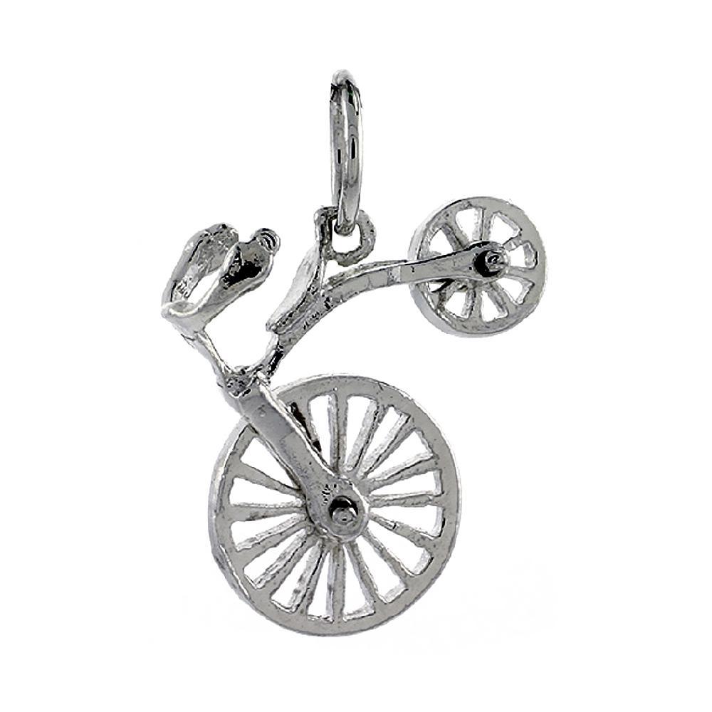 Sterling Silver Movable Bicycle 3D Pendant / Charm, Italian Box Chain