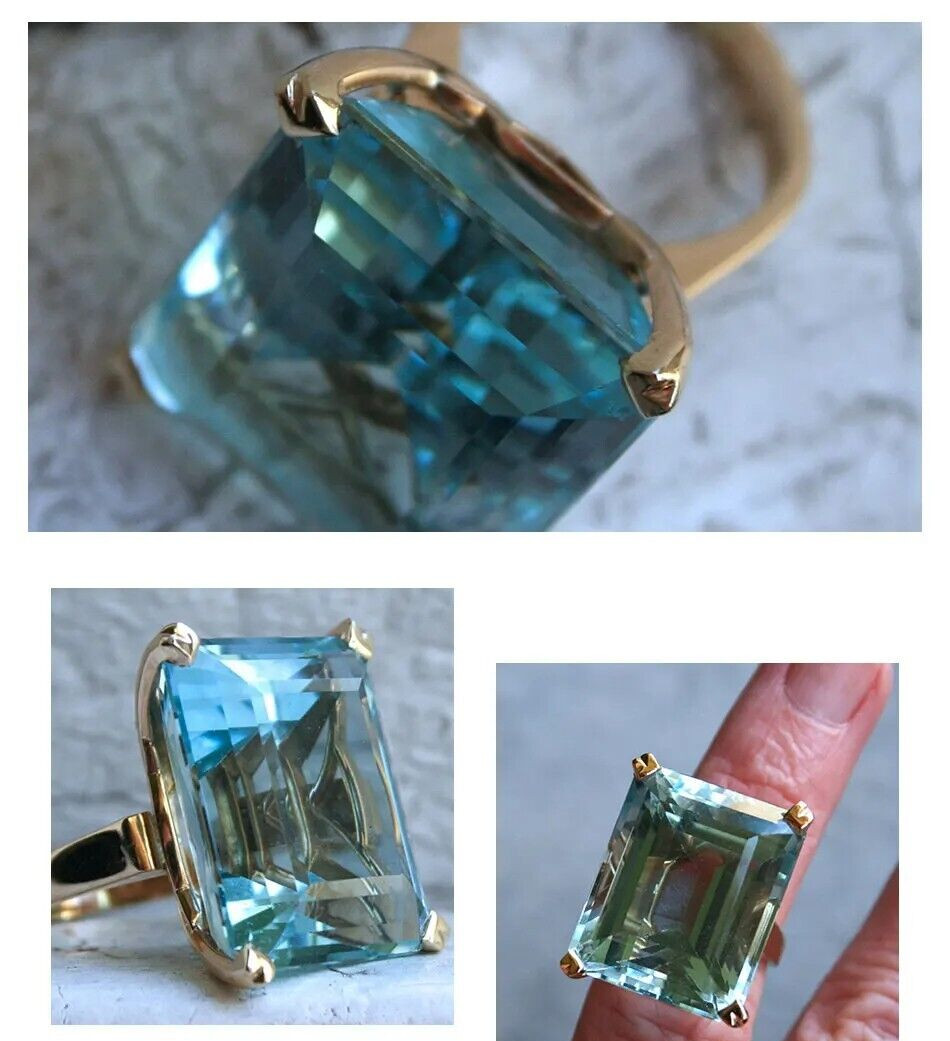Big Rectangle Shape Rhinestone Rings For Women Aquamarin Princess Crystal Ring .
