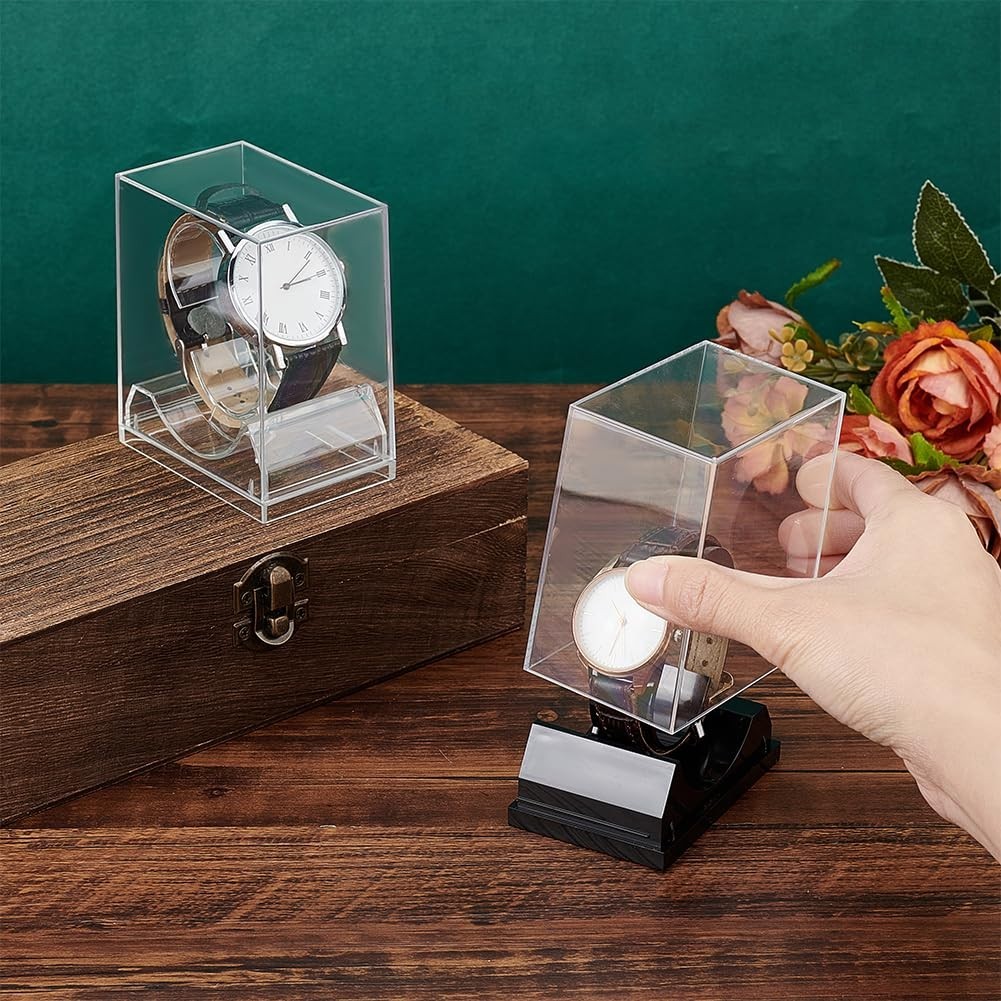 2pcs Clear Acrylic Watch Display Stand Box Single Watch Holder Case – Black