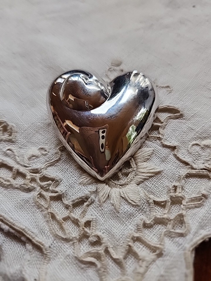 Sterling Silver Puff Heart Pendant Signed B 20.1 GRAMS #1110