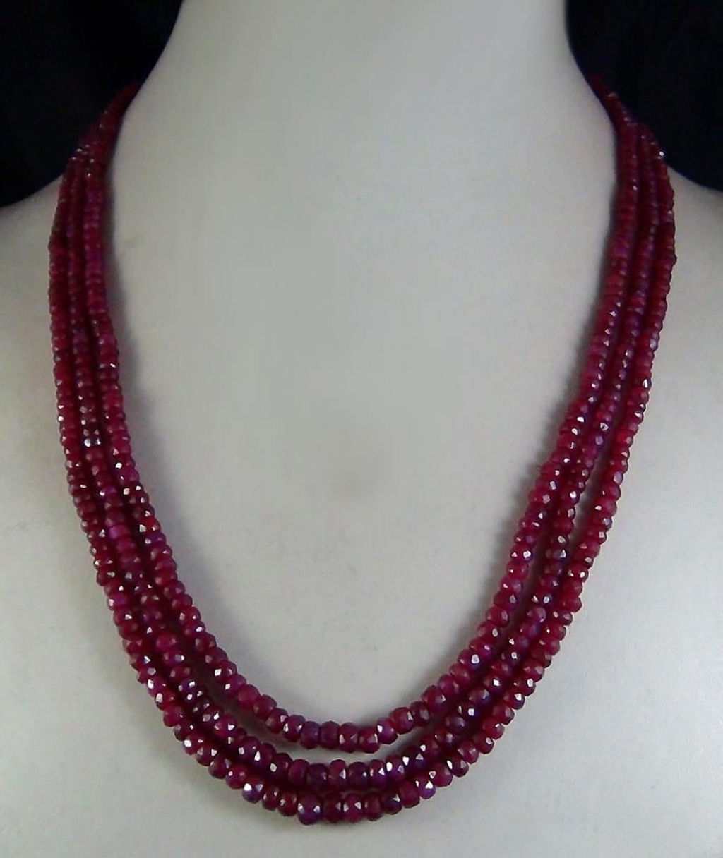 AAA Natural 2x4mm NATURAL Jade FACETED BEADS NECKLACE 3 STRAND 17″-19″
