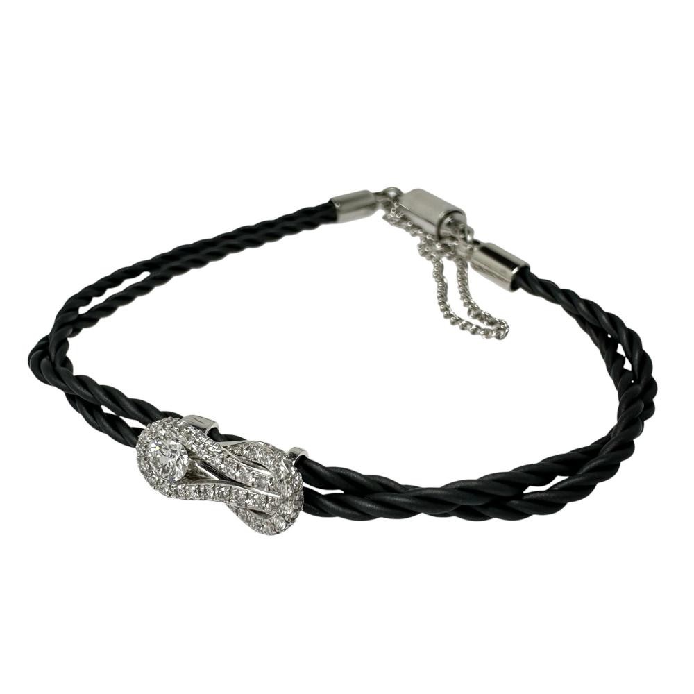 Magnet type diamond 0.20/0.27 ct bracelet K18WG white gold/black string 5.7g…