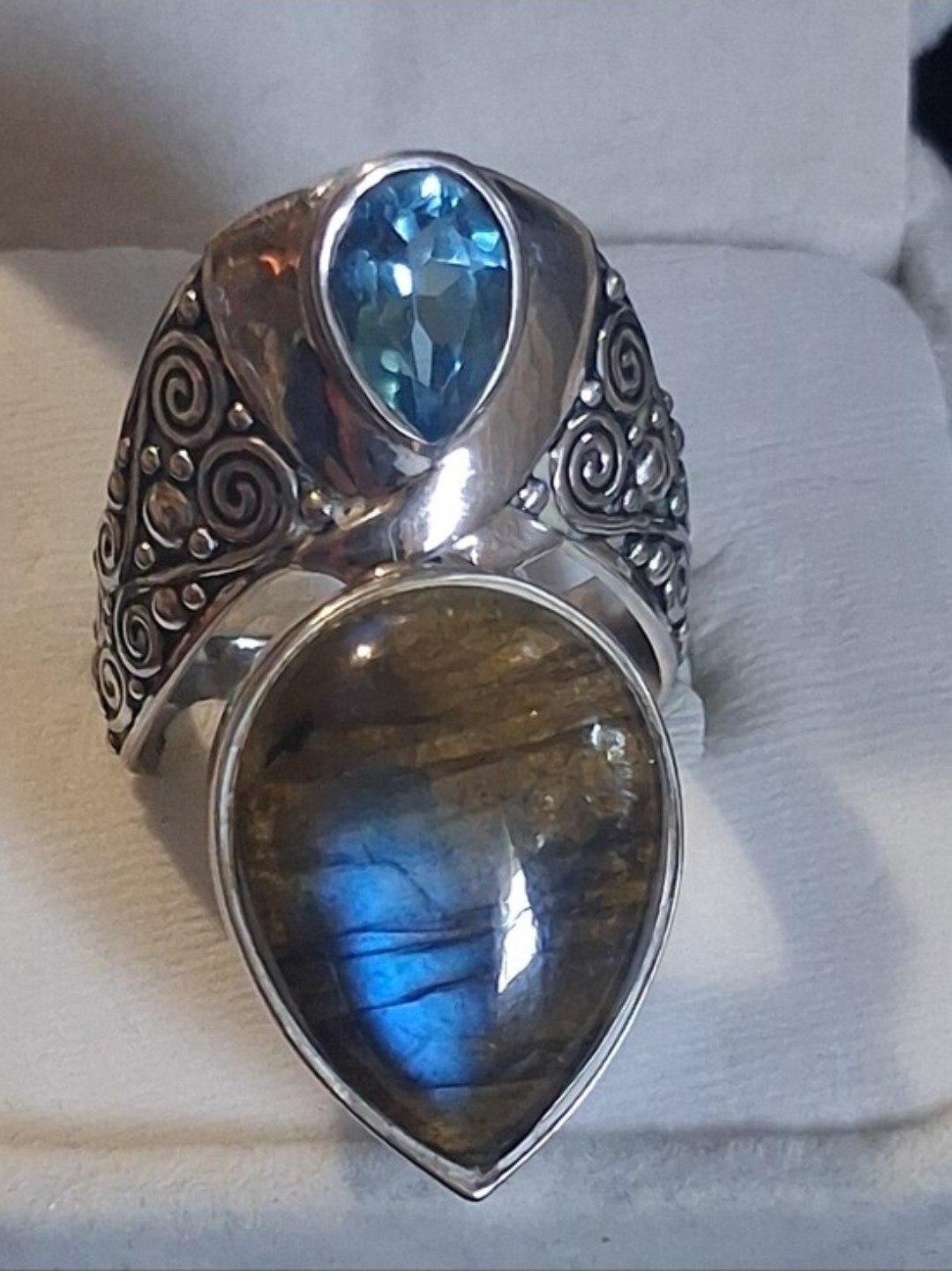Sajen Silver Labradorite Swiss Blue Quartz Sterling Silver Ring 15.40 CTW 8.82 G