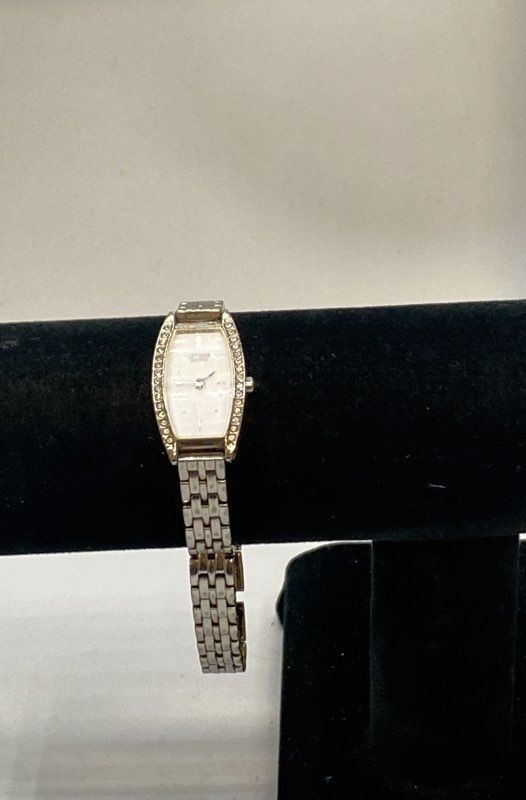 Citizen Women’s Tonneau Quartz Watch Silver Tone Rhinestone Bezel 5421-S011469