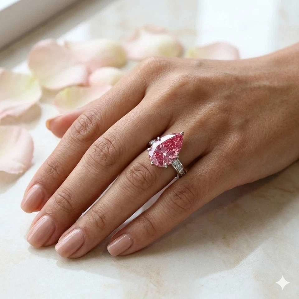 RARE 6.65 Ct Certified Treated Pink Diamond Solitaire Ring In 925 Silver