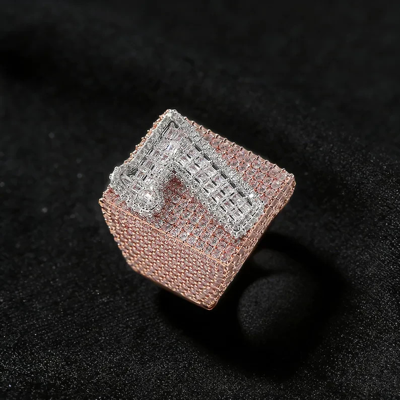 4TCW Round Cut Lab Created Diamond Men’s Custom Number Ring 14k Rose Gold Plated