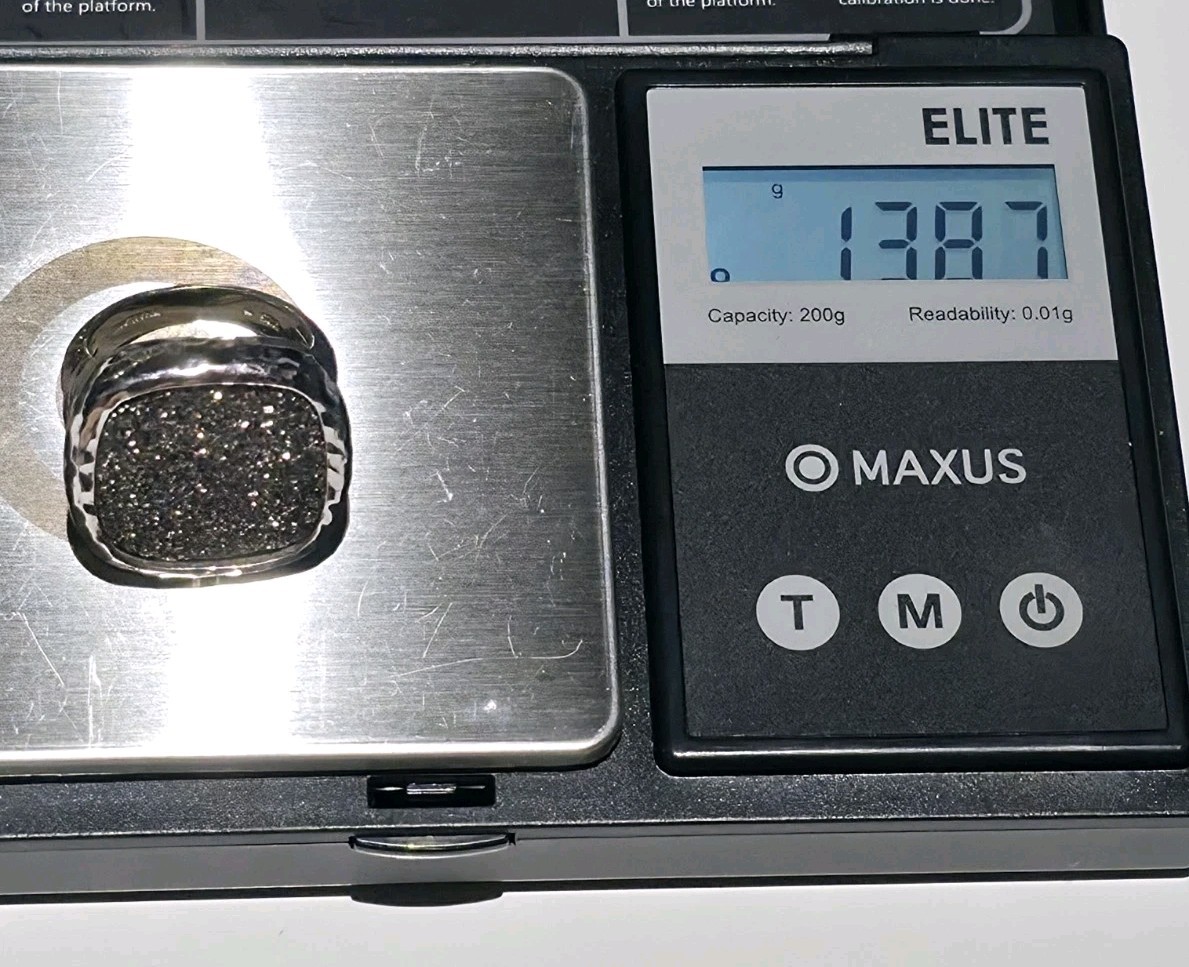 Stunning Sterling Silver 925 Black Druzy Quartz Signet Cocktail Ring Size 7