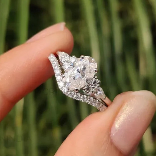 2.80Ct Oval Lab Grown Diamond EF/VS1 Solitaire Wedding Ring Set 14k White Gold