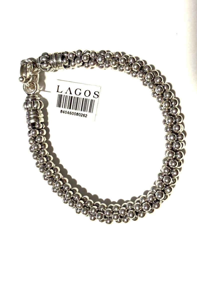LAGOS Bold Caviar 7mm Rope Bracelet in Sterling Silver MEDIUM 7 NEW $650.00