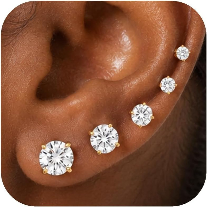 10 Pairs Small Stud Earrings for Women Hypoallergenic Multiple Piercings | Clear