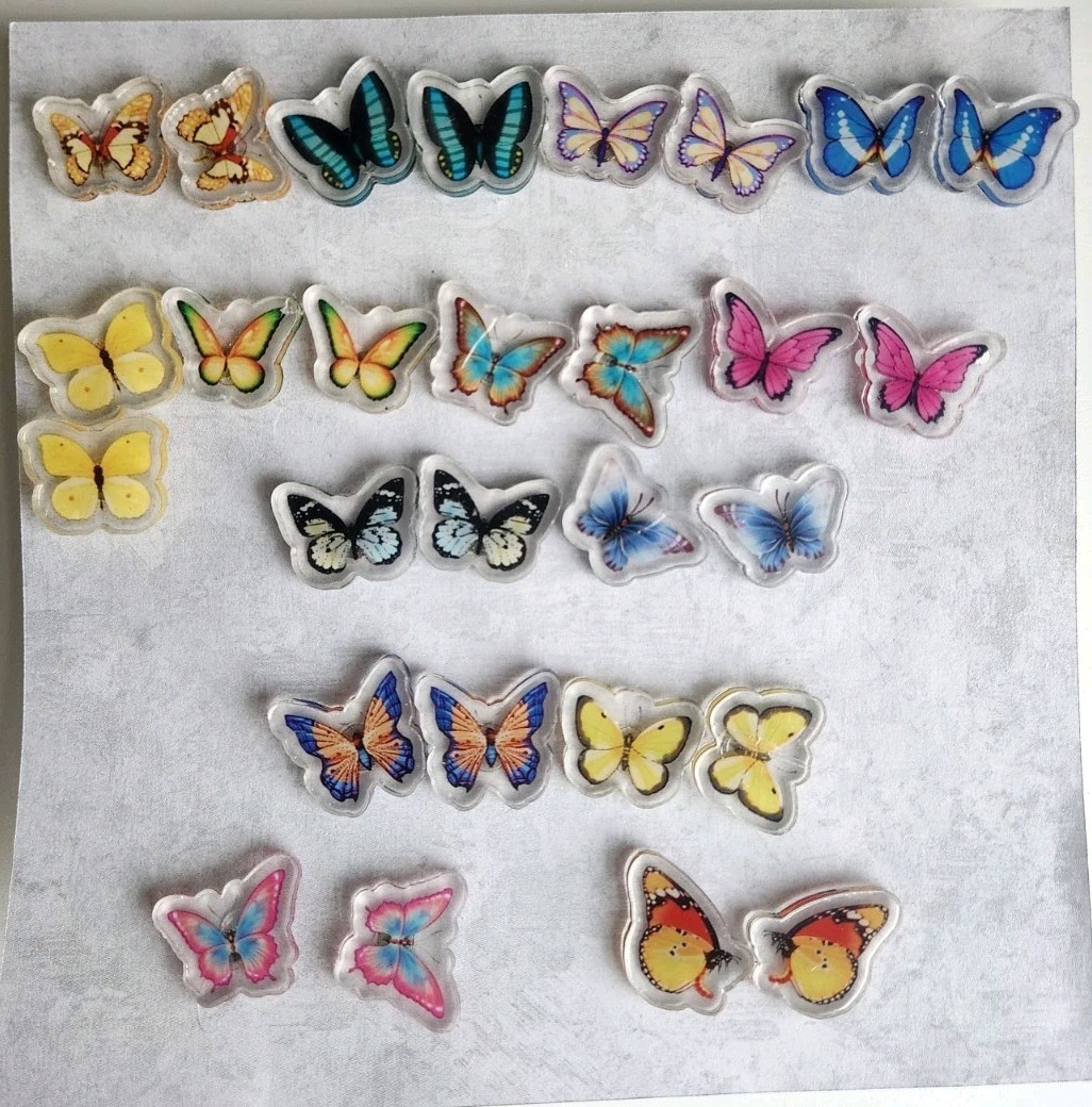 14 Pairs Butterfly earrings Colorful Acrylic Moth fashion Earrings For Women Lot