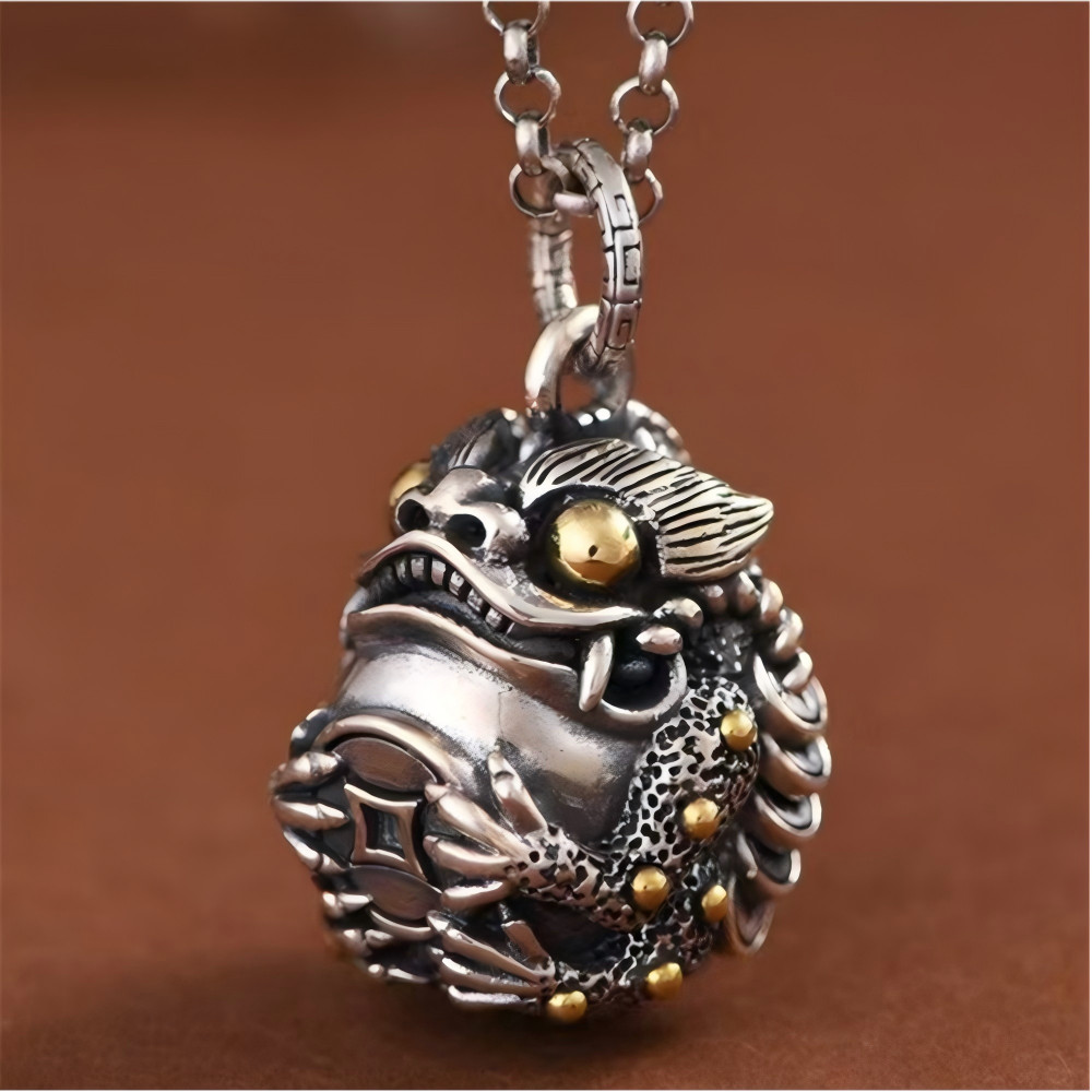 Pure S925 Sterling Silver Vintage Wealth Money Toad Bell Pendant 26-27g 32*22mm