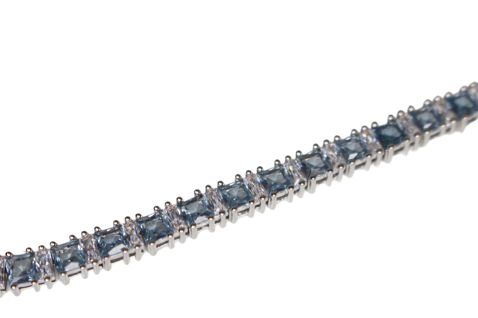 4mm True Blue Tennis Chain Necklace 85ctw BAGUETTE Lab Sim VVS1 Diamond Sapphire