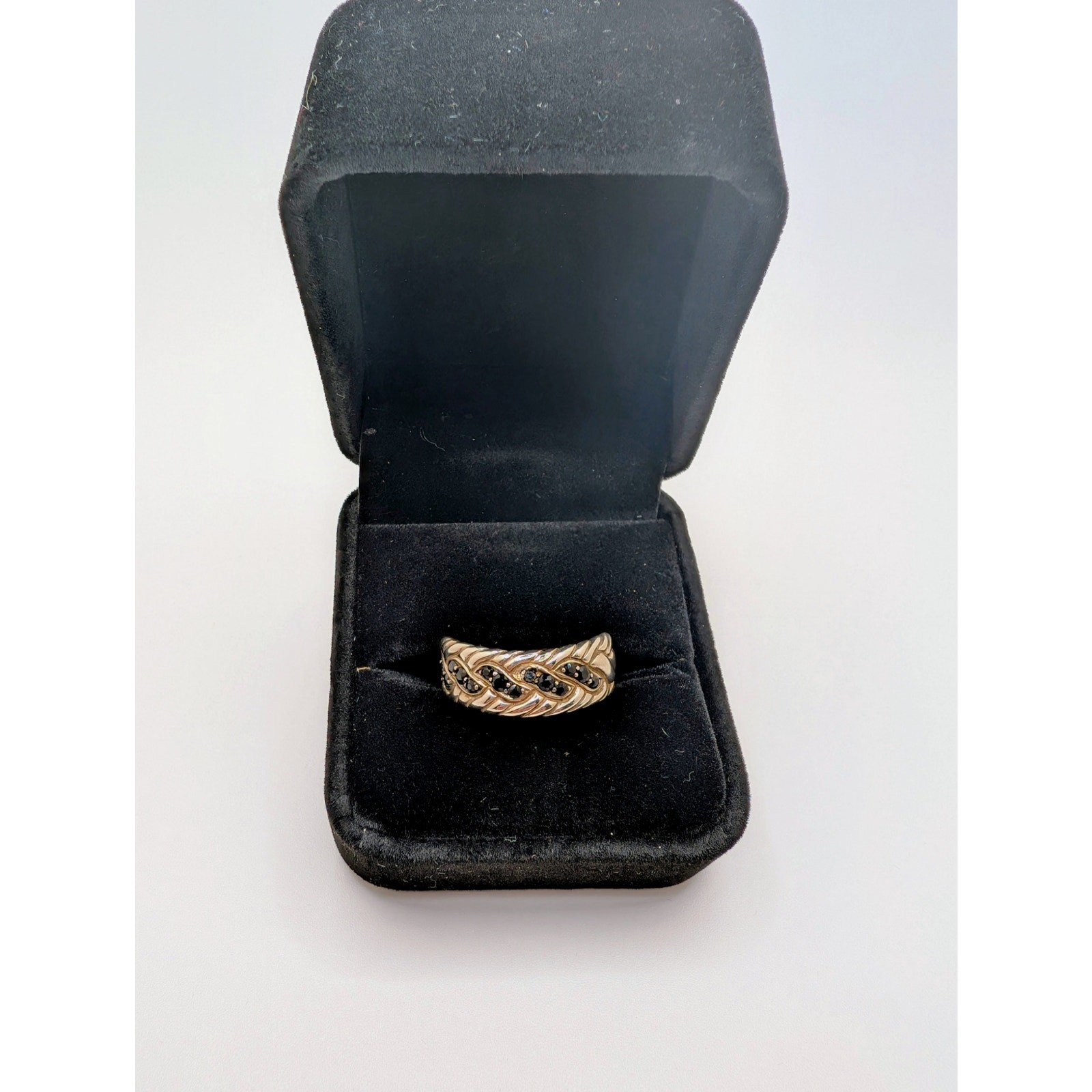 John Hardy Sterling Silver and Black Sapphire Surf Ring Size 8