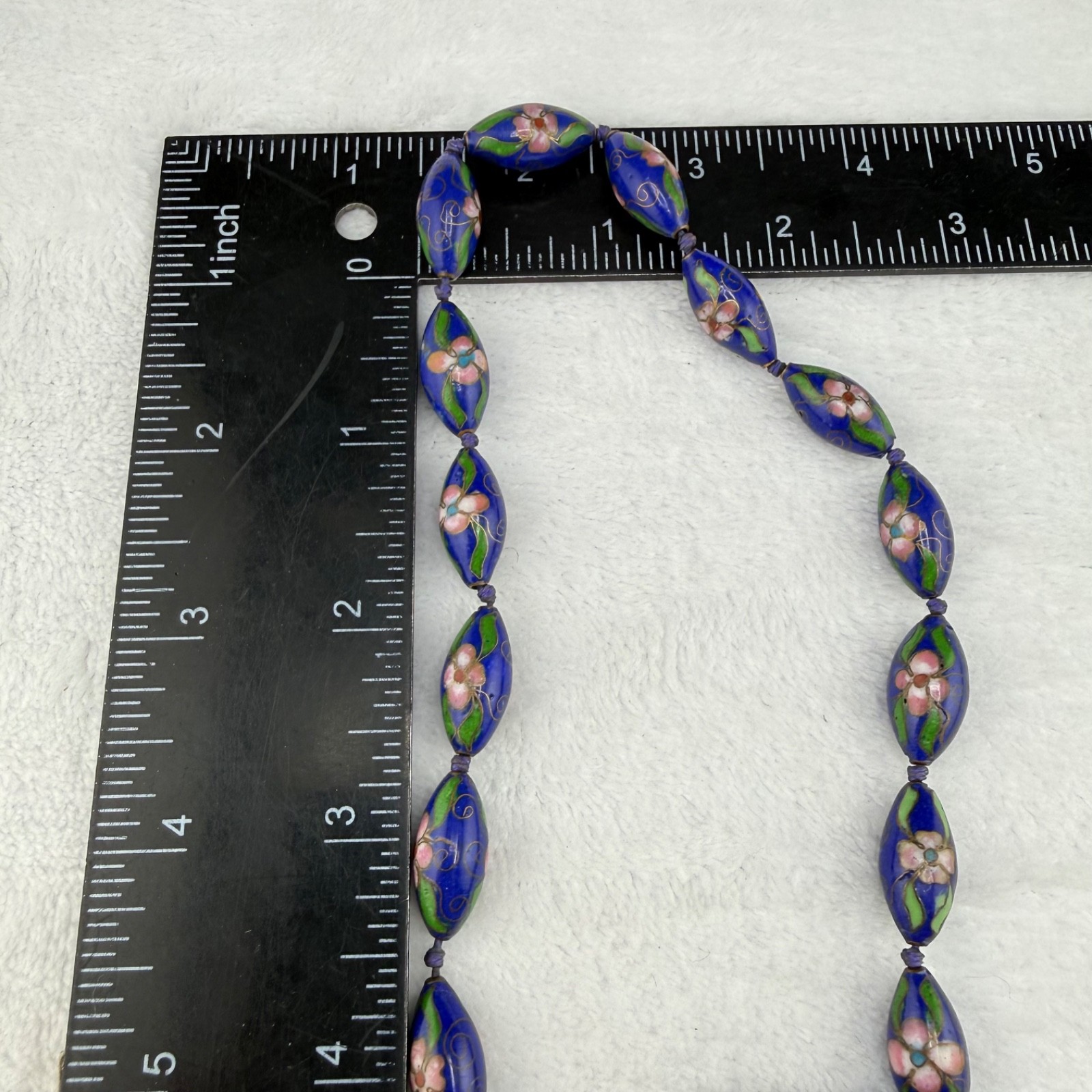 Vintage Chinese Export Cloisonné Beaded Necklace Cobalt Blue 27”