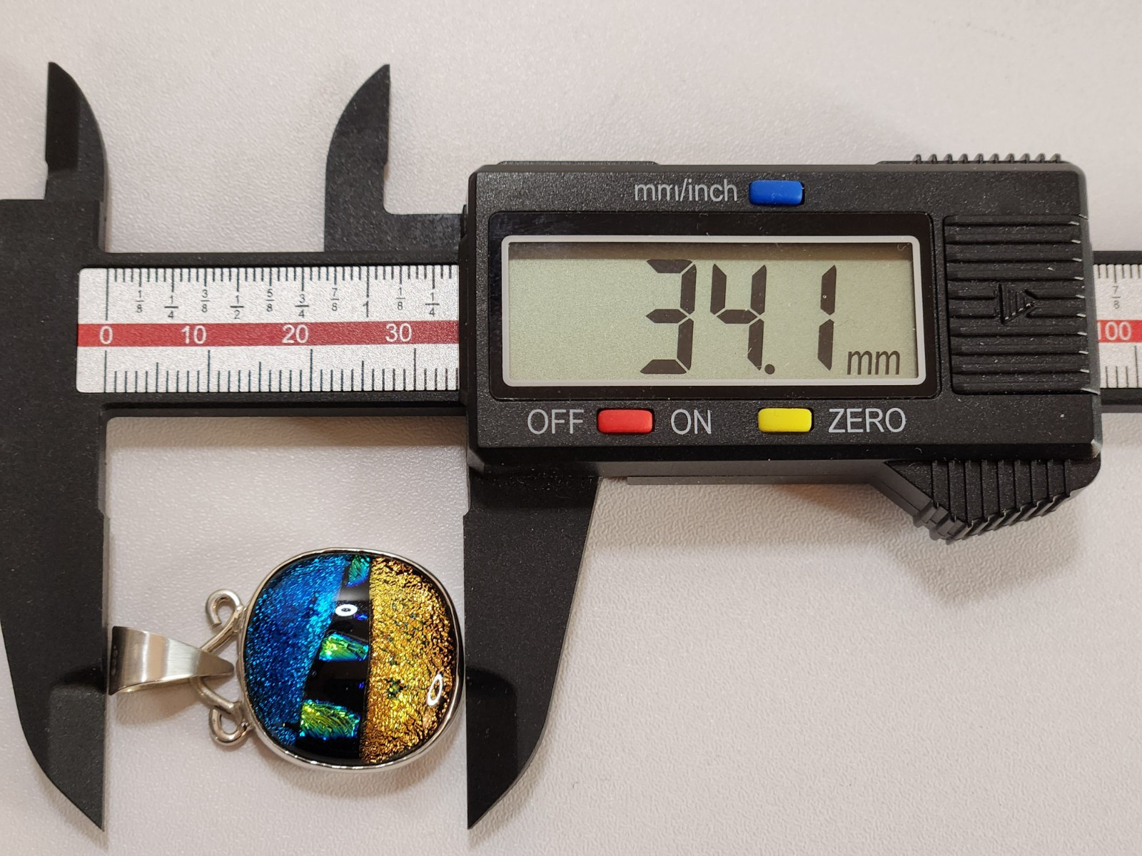 VTG Studio Artist Iridescent Sterling Silver 925 Dichroic Glass Pendant .86″