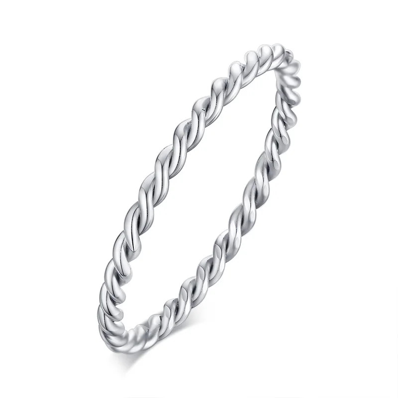 Twisted Rope Slim Ring Stainless Steel Minimalist Wedding Band Women Jewelry