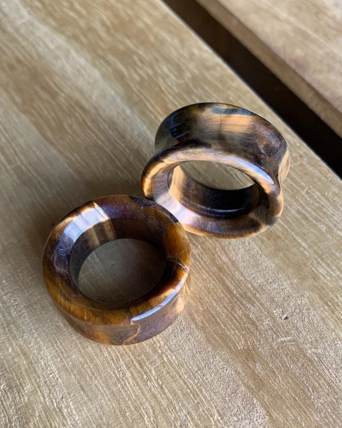 PAIR Tiger Eye Organic Stone Tunnels Double Flare Plugs Earlets Gauges