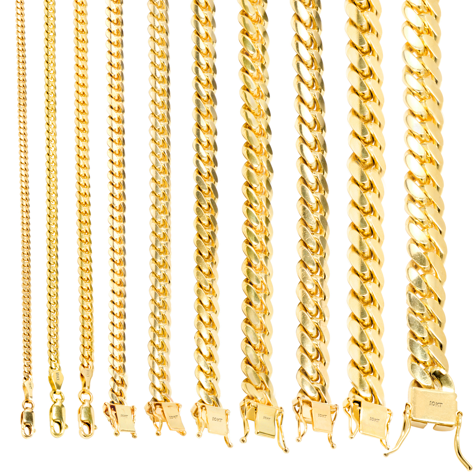 10K Yellow Gold Solid 2.7mm-10mm Miami Cuban Link Chain Necklace Bracelet 7″-30″