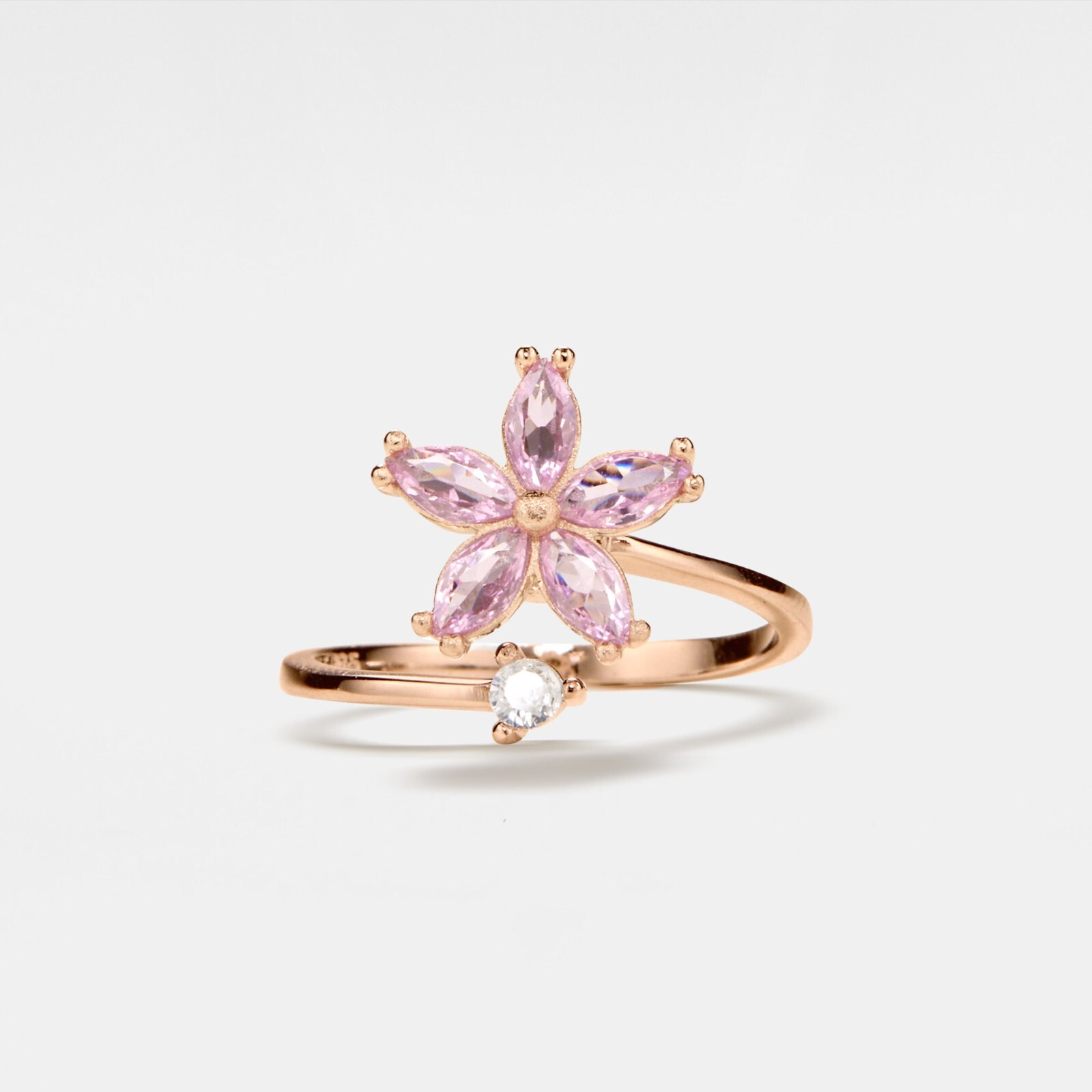 Pink Flower Fidget Spinner Ring in 925 Sterling Silver