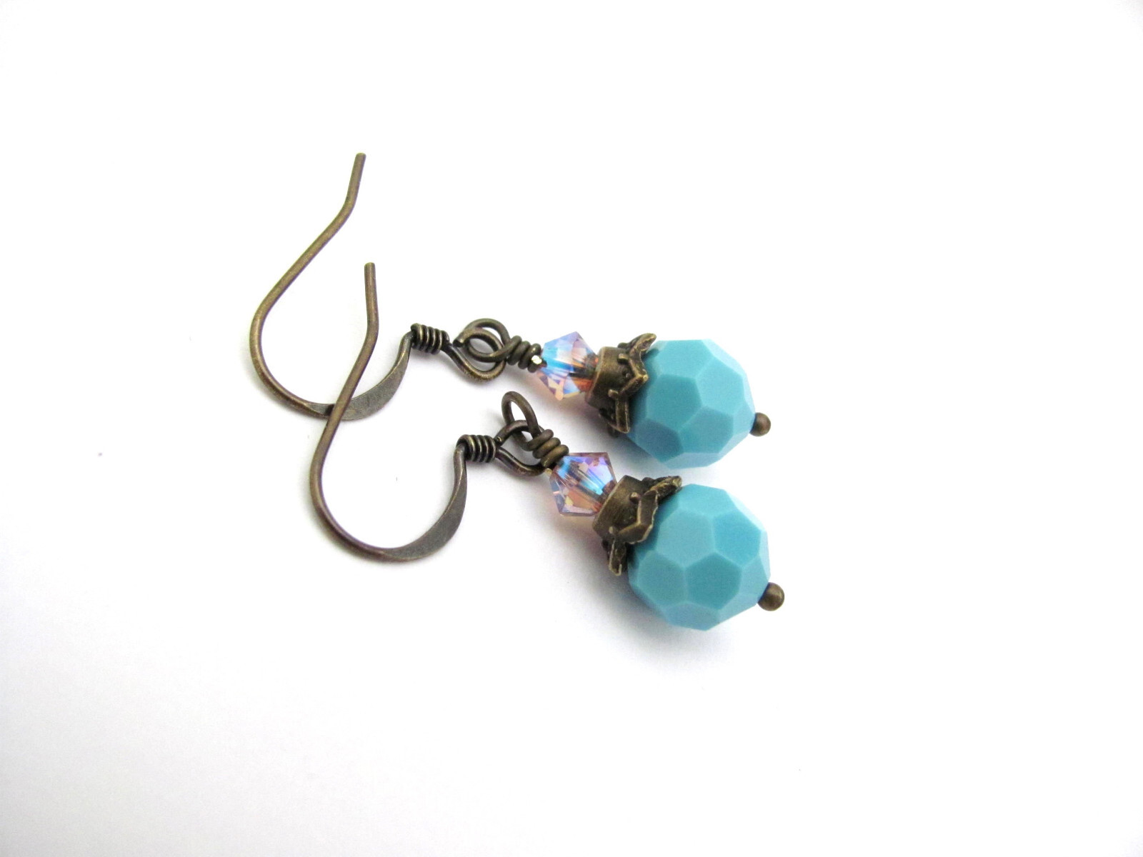 Turquoise Crystal Earrings Antiqued Brass Boho Chic Dainty Romancecore Cosplay