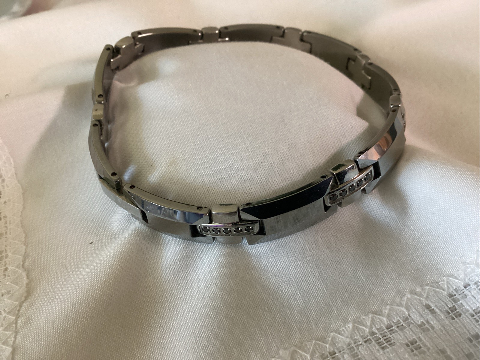 Stainless Steel Tungsten Cable Link Bracelet With Diamonds Men 8.5” Pre-owned