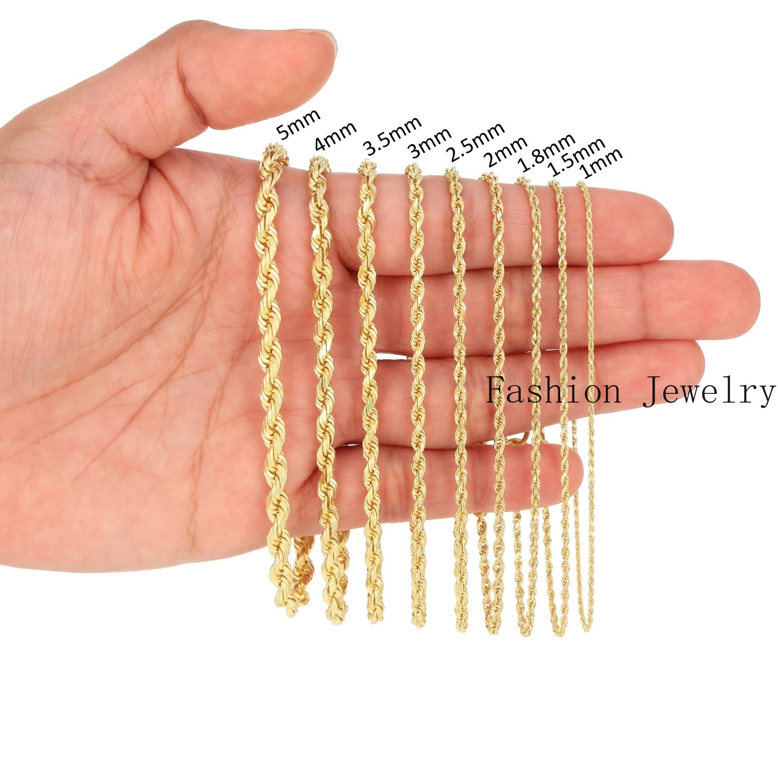 14K Yellow Gold 1mm-10mm Diamond Cut Rope Chain Necklace Mens Women 16″- 30″