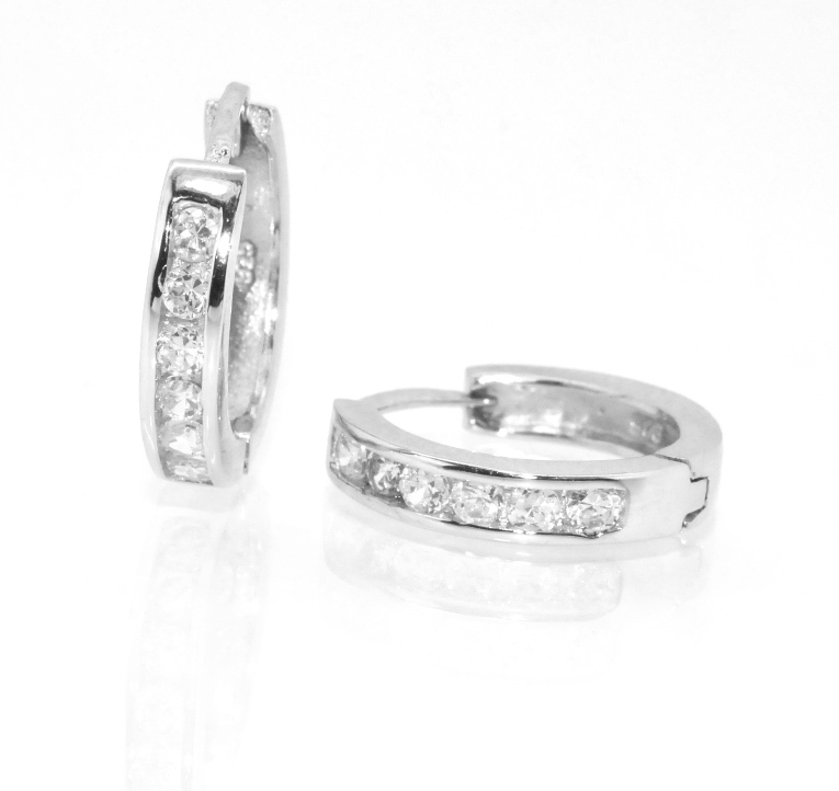 Diamonique CZ Round Cut Huggie Hoop Earrings 925 Sterling Silver 5/8″
