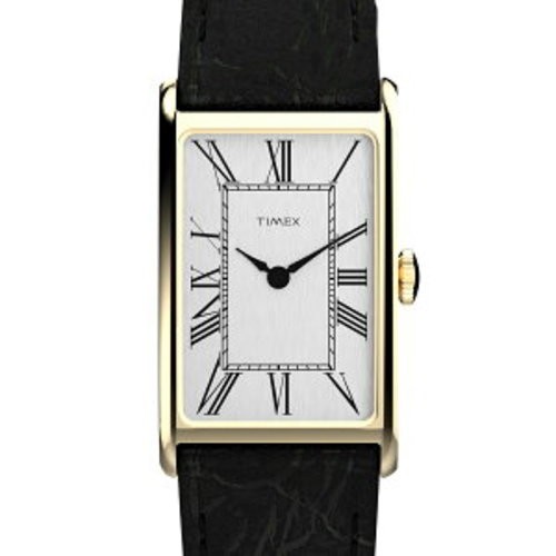 Timex 1976 Lexington Reissue TW2Y56200 Gold Dress Watch Black Leather Strap Box