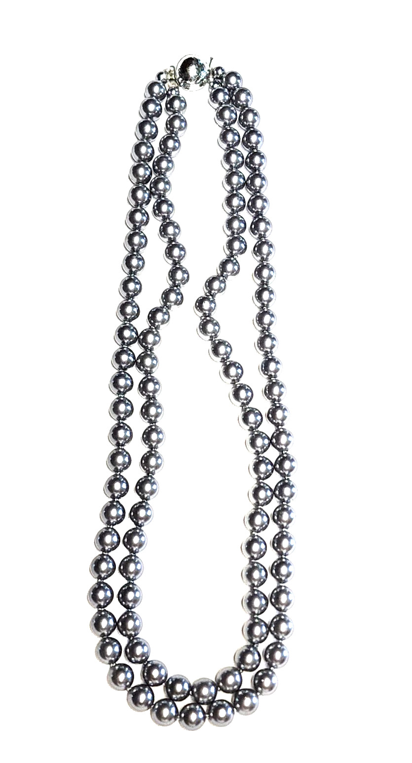 Vintage Silver Gray Long Faux Glass Pearl Necklace Pretty Push Lock Clasp 22”