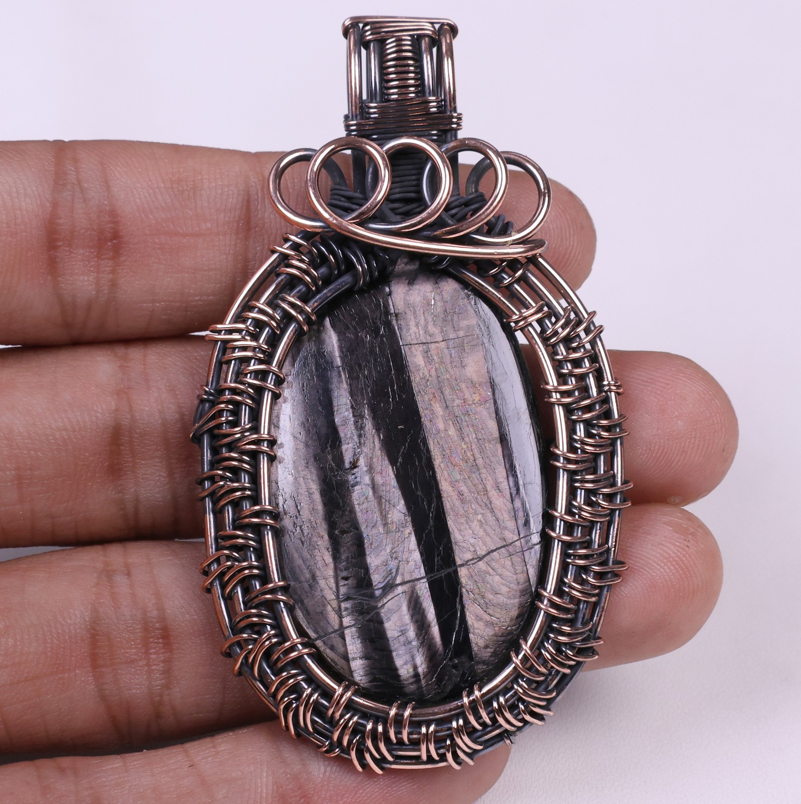 Handmade Hypersthene Pendant, Natural Wire Wrap Necklace, Gemstone Gift 6.6’cm