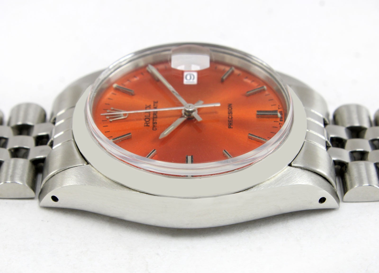 Vintage Rolex Oysterdate Precision Orange Dial 34mm Men Steel Watch Ref 6694