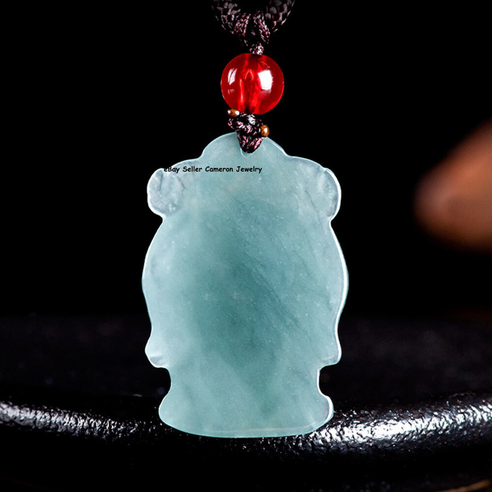 Real Grade A 100% Natural Blue Jade Jadeite Wealth Of God Pendant
