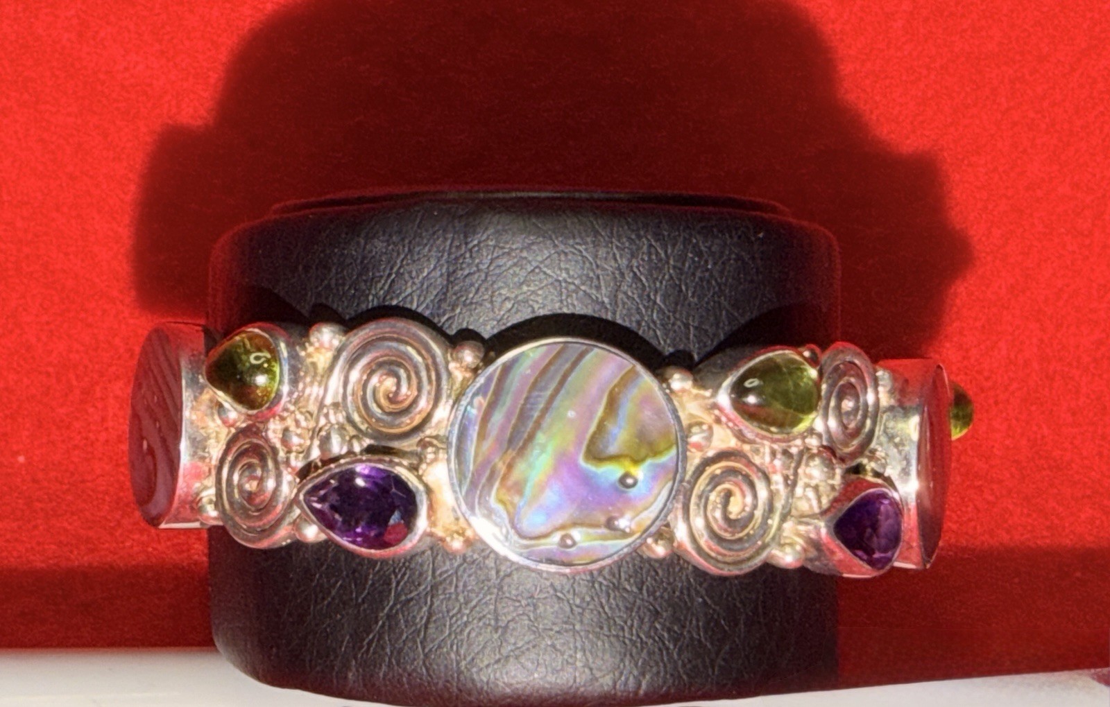 Sajen Abalone Shell Green Blue Purple Sterling Silver Cuff Bracelet