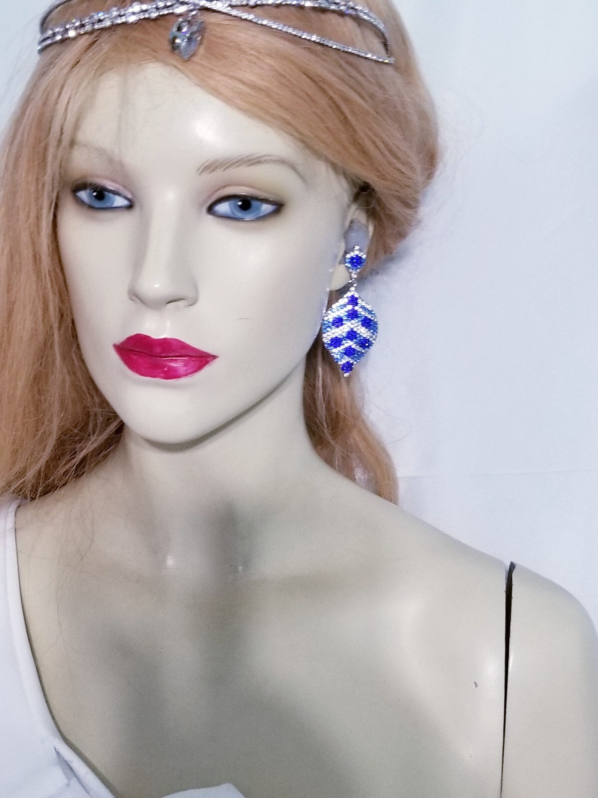 Chandelier Rhinestone Crystal Pageant Bridal Earrings Blue Drop Dangle 2.8 In