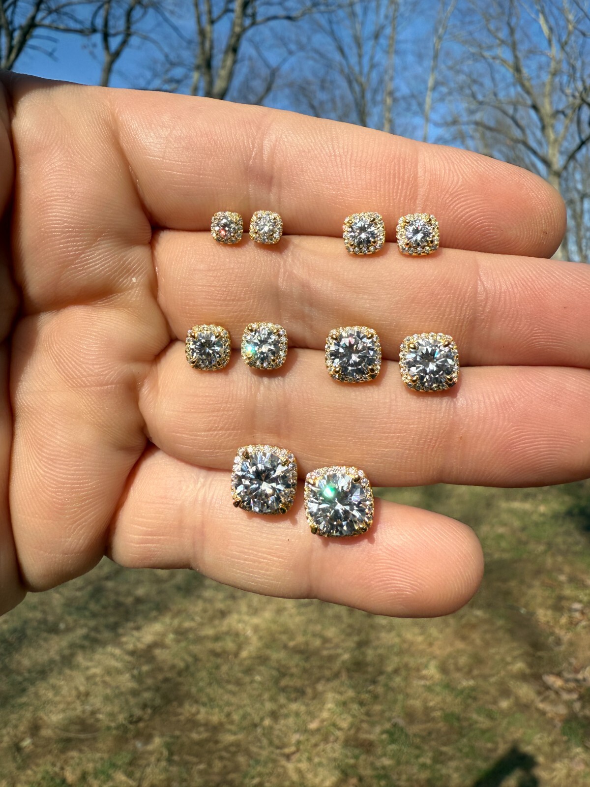Real Moissanite Square Halo Stud Earrings 14k Gold 925 Silver HipHop Mens Ladies