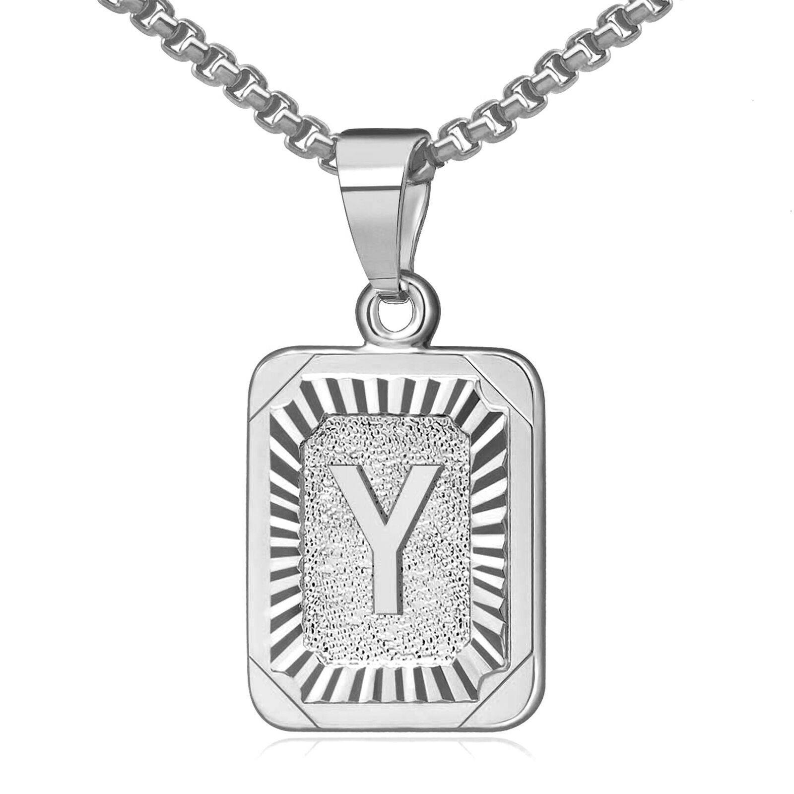 Initial Pendant Necklace 26 Capital Letter Stainless Steel Silver Men Women Gift